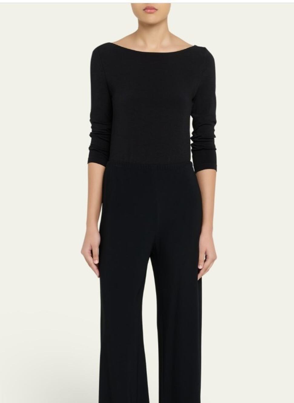 Wolford 3/4 Sleeve Cordoba Boatneck Tee Small $295 Solid Black Soft Stretch